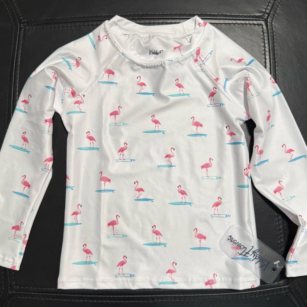Kenny Flowers White Rashguard with Pink Flamingo Print